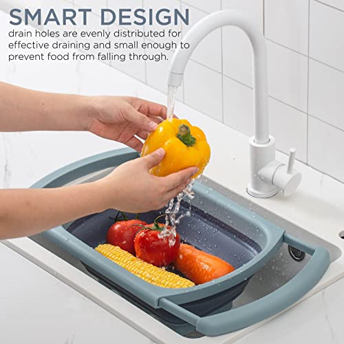 Collapsible Colander With Extendable Handles - Durable Kitchen Over The Sink Collapsible Strainer To Drain Pasta, Vegetables And Fruits -Foldable Space Saving Design - By Social Chef (Rectangle Grey) #TOP3