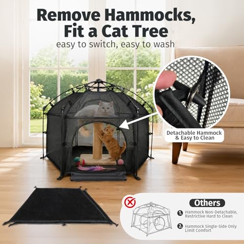 Image of EighteenTek Catio Outdoor Cat Enclosure 3-Tier Pop up Cat Tent Playpen | Portable Kitten Catio Tower | Pet Playpen Indoor /Outdoor Cats Enclosed | Play Tents for Patio Balcony Courtyard Camping