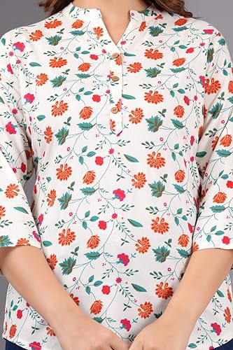 Image of Women's Cotton Printed Kurta Top | 3 /4 Sleeve Straight Kurti Casual Outings