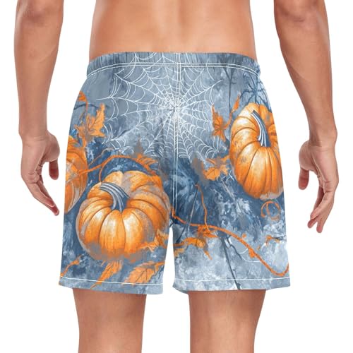 Mens Swim Trunks with Liner, Halloween Orange Pumpkins Cool Quick Dry Beach Swim Shorts, Swimwear Bathing Suits S2