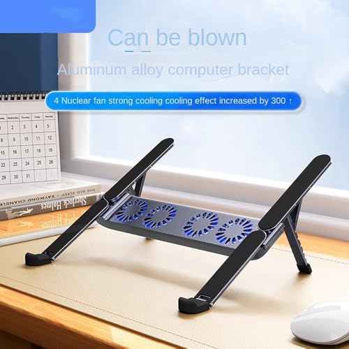 Image of Tobo Portable Laptop Stand with Built-in Cooling Fans - Foldable Aluminum Alloy Riser, 6 Adjustable Heights, Ergonomic Holder for Laptops up to 17.3 Inch TD-1611S