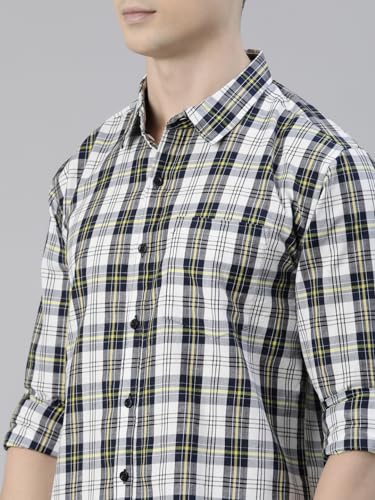 Image of JOVEN Men Slim Fit Pure Cotton Brown and Dark Green Casual Checked Shirt