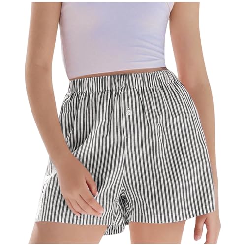 Girls Striped Shorts Elastic Waist Casual Soft Shorts Loose Fit Kids Comfort Girls Summer Clothes Short with Pockets
