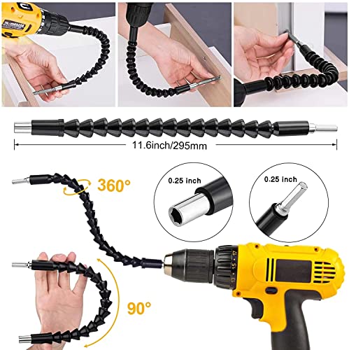 Mxiixm Flexible Drill Bit Extension Hex Shank Kit 25Pcs, 105° Right Angle Drill Attachment, 1/4 3/8 1/2 Inch Rotatable Socket Adapter Set thumb #1
