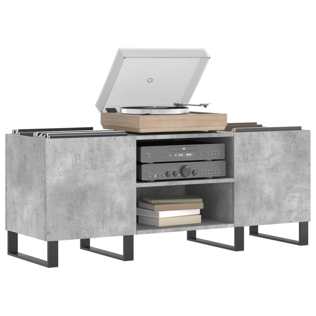 Armadio per dischi grigio cemento, 121 x 38 x 48 cm, in vinile vintage, con gambe in ferro, robusto scaffale per dischi LP per soggiorno