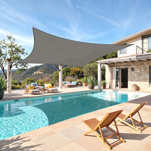 TasticTotes Rectangle Sun Shade Sail - 8 x 10 95% UV Blockage HDPE Sunshades for Outdoor Patio Yard Deck Garden Lawn Permeable Awnings for Patio Shade with Reinforced Corners & Ropes (Gray)