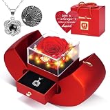 Preserved Real Red Rose Necklace Set with Light Up Box...