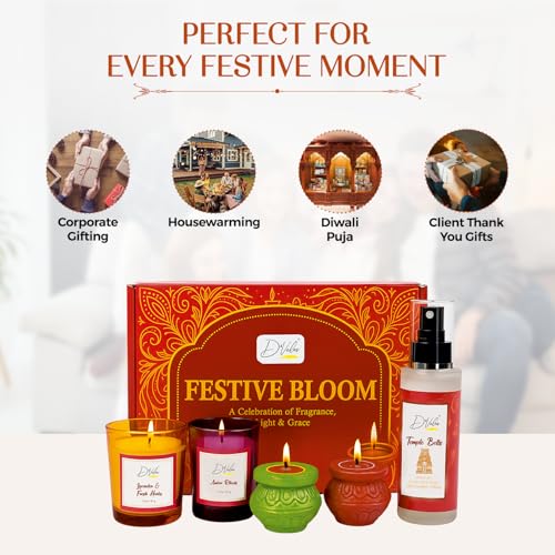 Image of D'Velas Festive Bloom Gift Hamper | Scented Candle, Room Freshener & Decorative Diyas | Premium Fragrance & Holiday Decor Gift Box for Home, Office, Friends, Family & Corporate Gifting