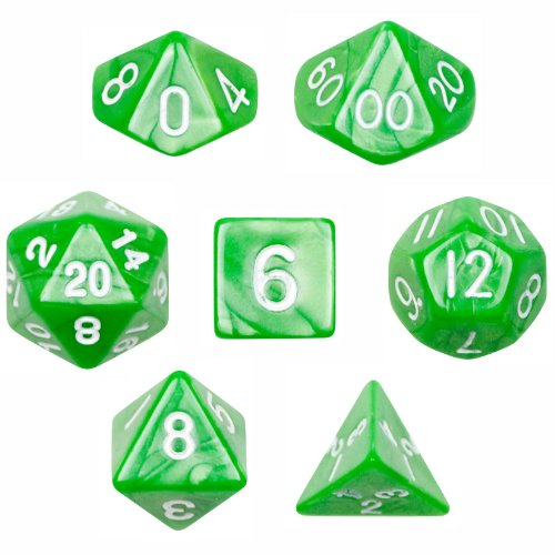 Wiz Dice 7 Die Polyhedral Dice Set - Imperial Gem (Marble Green) with Velvet Pouch