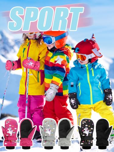 Image of Newcotte 6 Pairs Winter Ski Mittens Kids Waterproof Warm Snow Gloves for Boys Girls Cold Weather Outdoor Activities