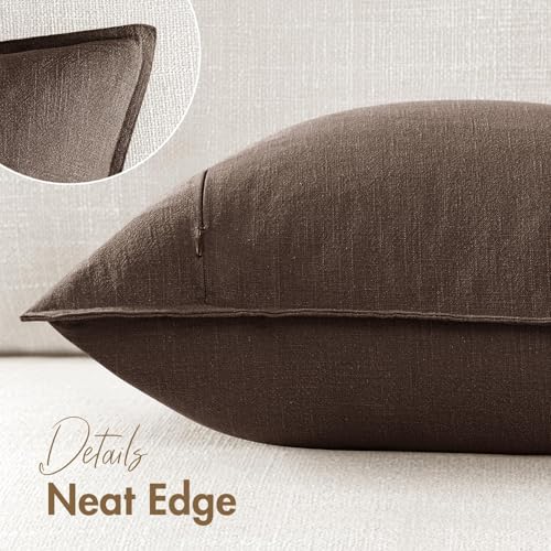Image of Decorative Linen Solid Throw Pillow Covers 20x20 Inch Set of 2 Reddish Brown Boho Accent Farmhouse Pillows Modern Neutral Home Decor for Couch Sofa Living Room Bed