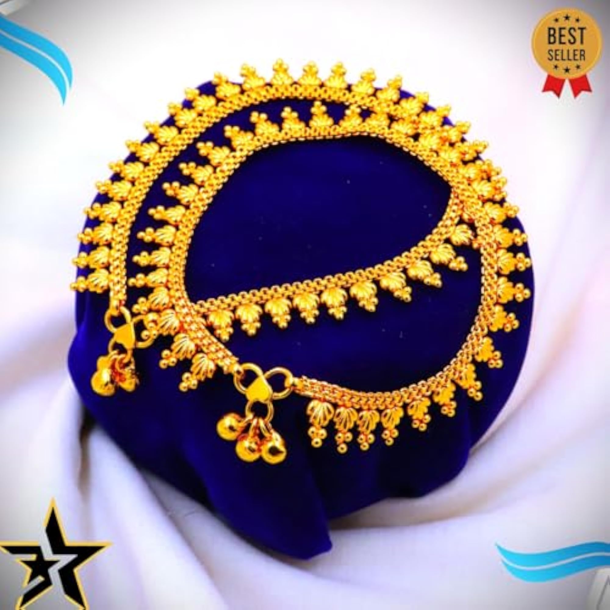Women's One Gram Gold Plated Leaf Anklet with Balls