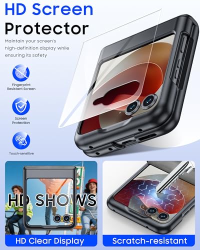 Image of for Motorola Razr 2026 Case with Hinge Protection & Built-in Outer Screen Protector, Ultra-Thin PU Leather Matte PC Shockproof Cover, Slim Protective Phone Case for Moto Razr 2026-Gray