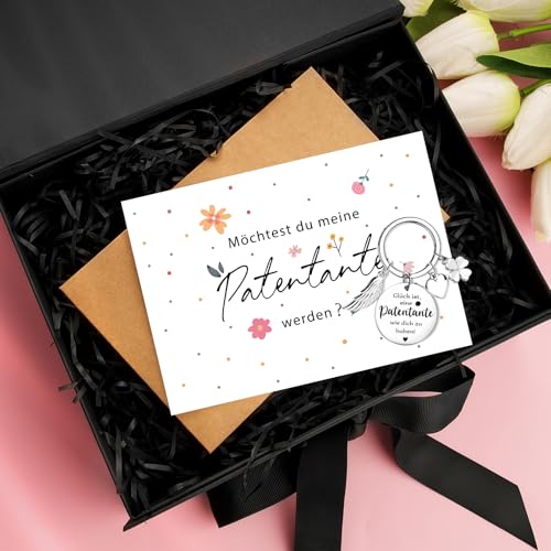 Patentante Fragen Geschenkset - Mit Karte & Makramee Anhänger In Regenbogen