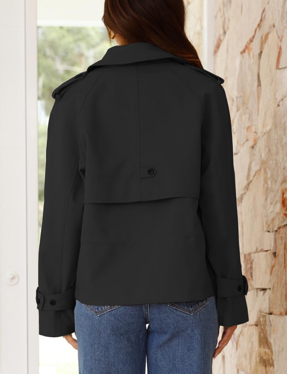 IDEALSANXUN Cropped Trench Coat for Women Spring Fall Trendy Double Breasted Long Sleeve Work Jackets Short Coats - Image 3