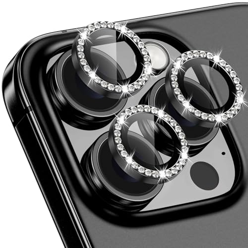Image of Tempered Glass For Iphone 16 Pro /16 Pro Max Camera Lens Protector Bling Individual Metal Diamond Ring 9H Hardness Scratchproof Protector, Stylish Phone Accessories, Case Friendly(Black Diamond)