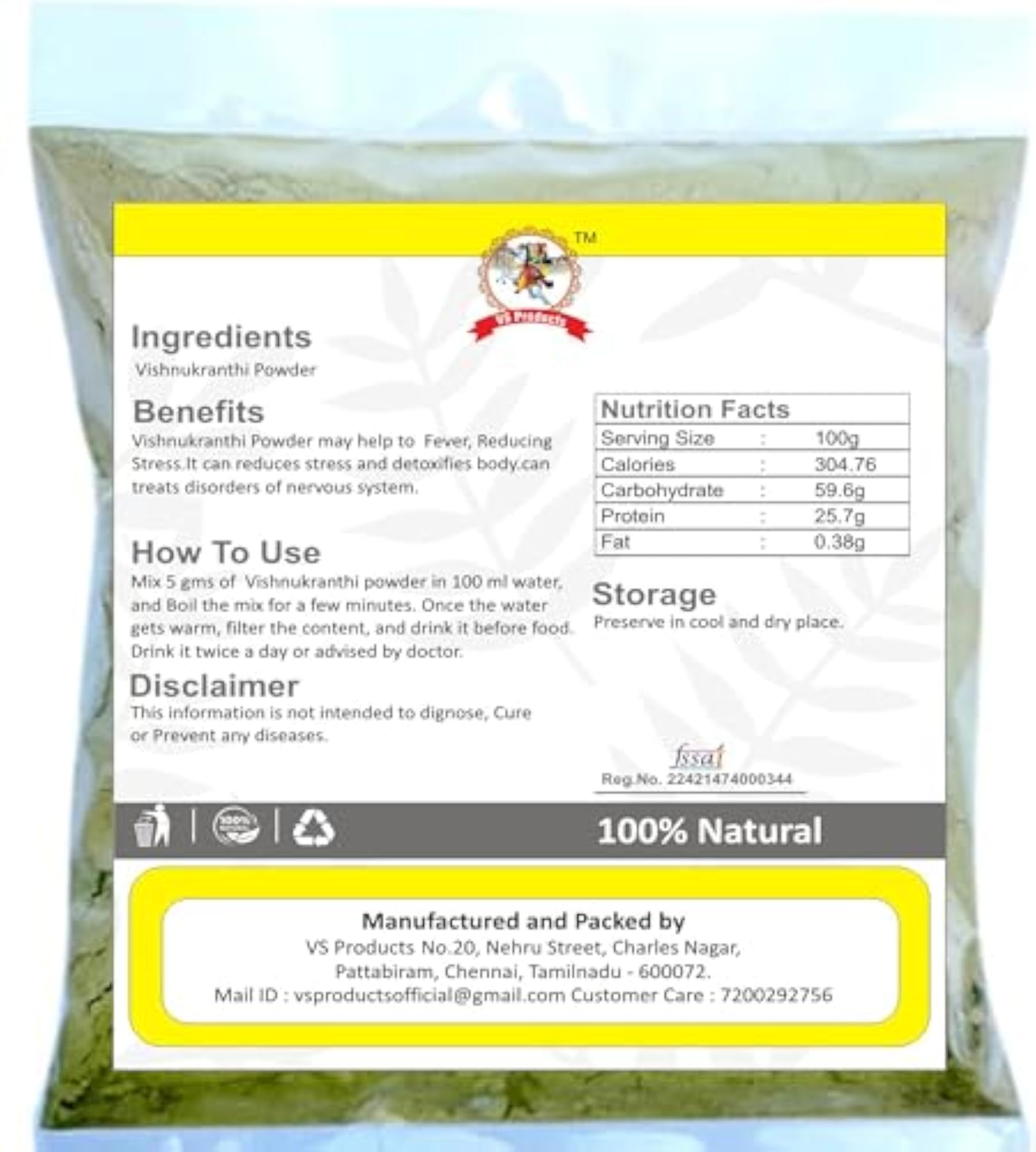 VS Products Vishnukranthi Powder, 350g Pack