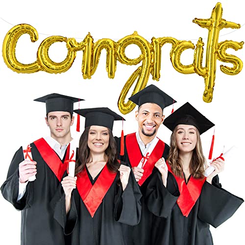 Image of TONIFUL Congrats Balloons - 45 Inch Gold Congrats Foil Balloons Banner Reusable Material for 2026 Graduation Party Graduate Congratulations Class of 2026 Congrats Grad Decorations Supplies
