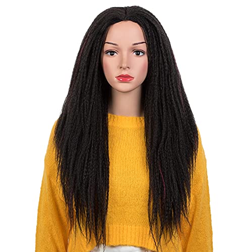 NOBLE Dreadlock Braid Wig Lace Wig Middle Part 26 inch Faux Locs Wigs (26 inches, Red Mixed Black (FW1B/118))