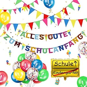 iZoeL Einschulung Deko Schulanfang Schuleinführung Girlande Alles Gute Zum Schulanfang + 40m Wimpelkette + 15 Luftballon…