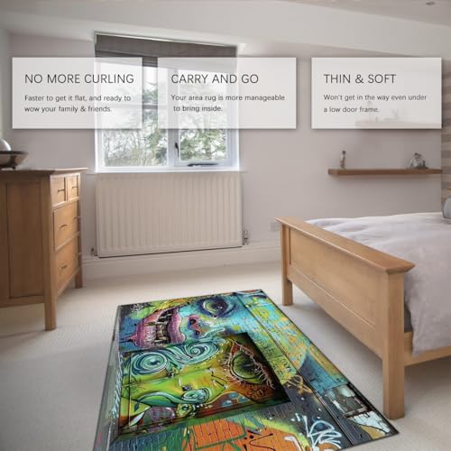 Tapis lavable 100x150cm graffiti moderne abstrait avec envers antidérapant pour studio - 5