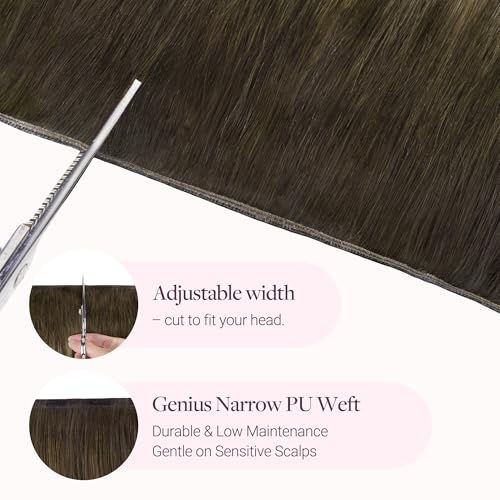 Image of GOO GOO Genius Narrow Edge PU Weft Hair Extensions Human Hair, Invisible Sew in Hair Extensions Human Hair, 4 /26 /4 Balayage Chocolate Brown to Honey Blonde 18 Inch 100g, Seamless Soft Lightweight