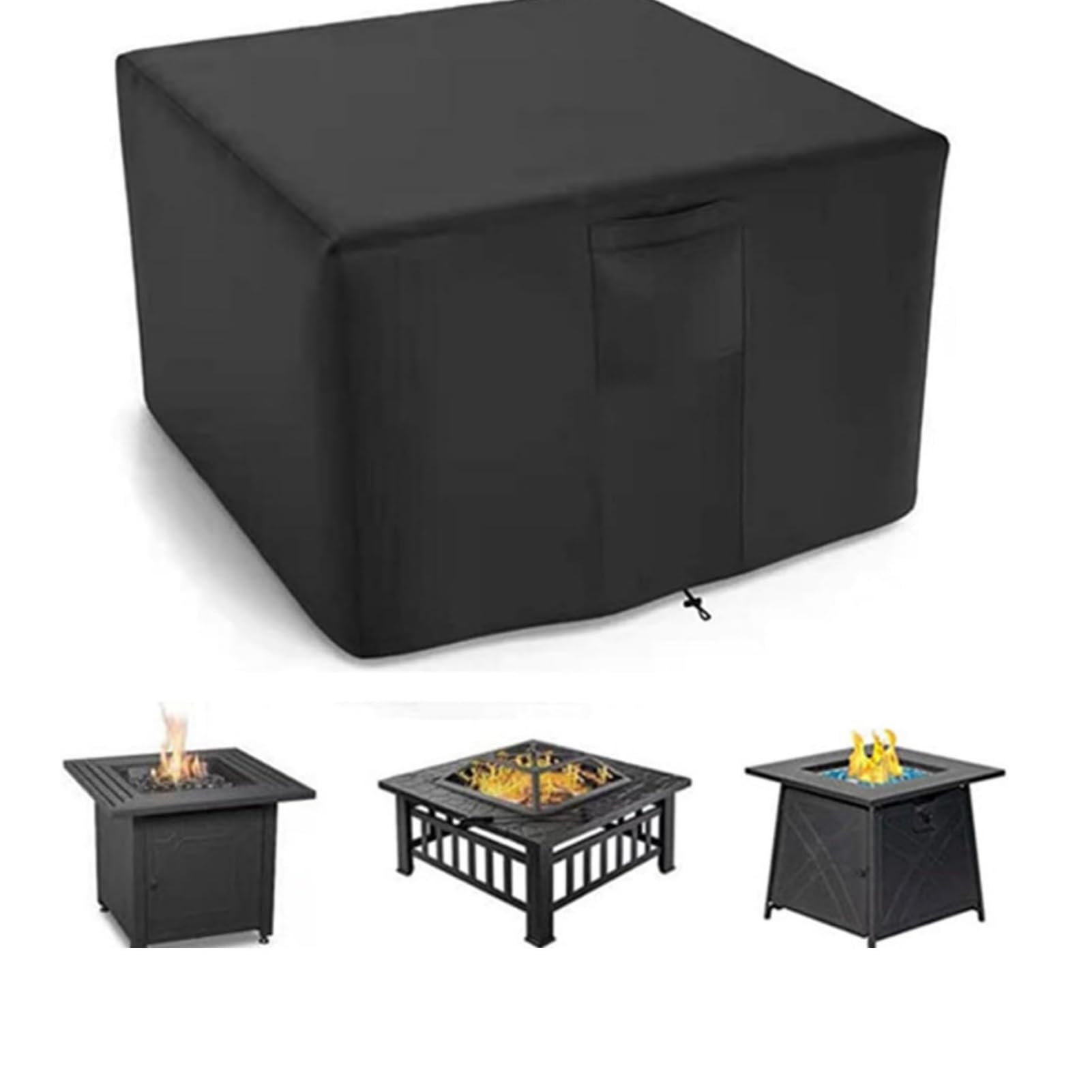 Sxzagzr Black 210D Premium Heavy Duty 600D Oxford Fabric Square Gas Fire Pit Cover - Waterproof Pvc & Silver Coating For Outdoor Patio Fireplace Table (Fits Propane) (,87X87x77cm)