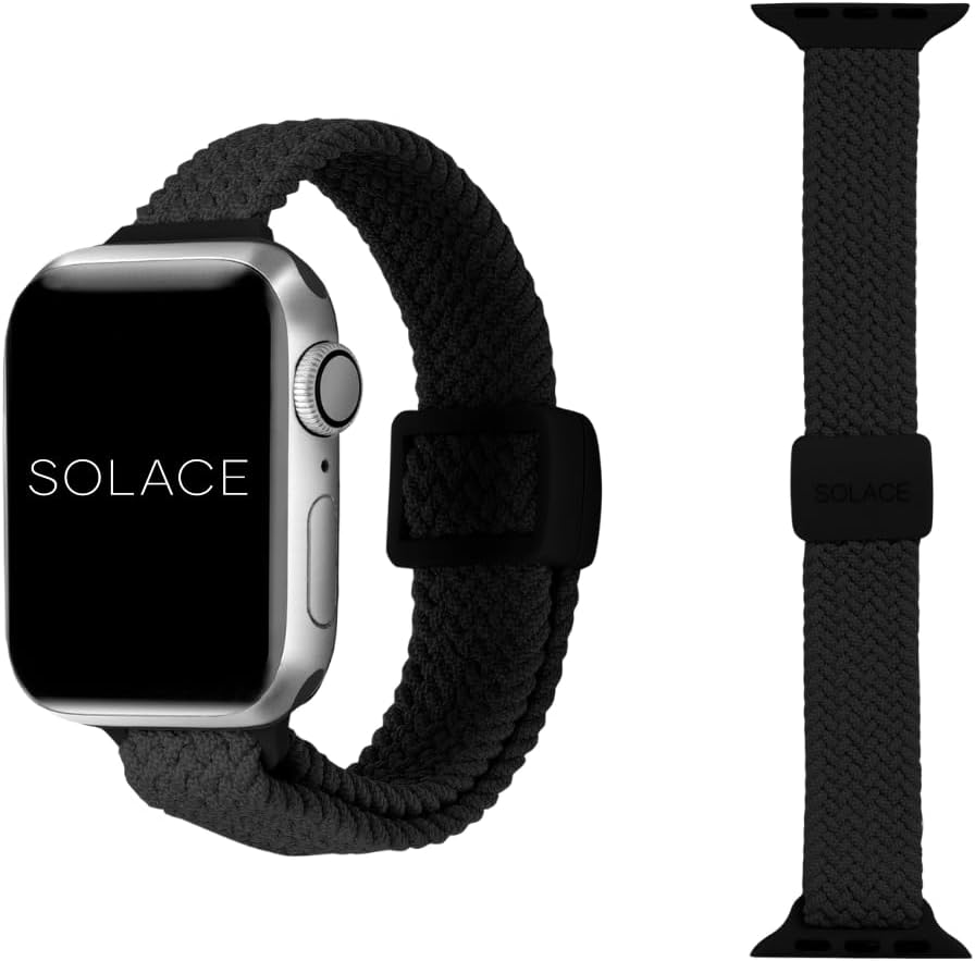 solace bands slim imperium adapt adjustable nylon braided watch band - compatible w/all apple watches - solace apple watch bands for women & men - smart watches band series 11 10 9 8 7-1 se black 44/45/46/49mm