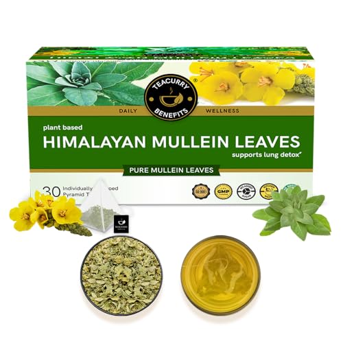 Image of Teacurry Himalayan Mullein Leaf Tea (30 TeaBags) - Organic Herbal Detox Mullein Leaves - Supports Lung Cleanse, Immunity & Relaxation - Caffeine-Free Herbal Tea Bags