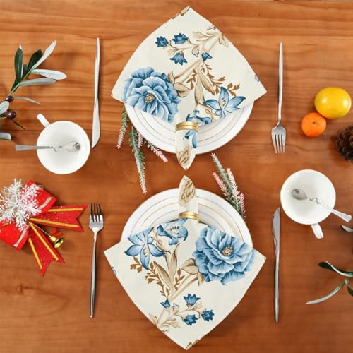 Set de 6 Servilletas de Tela con Flores Azules, 50x50 cm miniatura 5