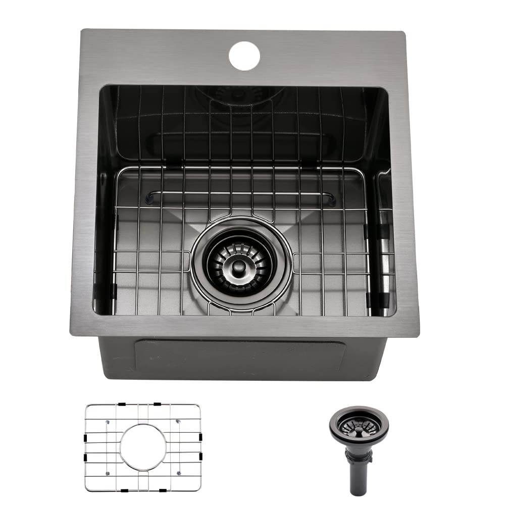 Évier de cuisine en acier inoxydable noir 38cm pour studio et camping-car