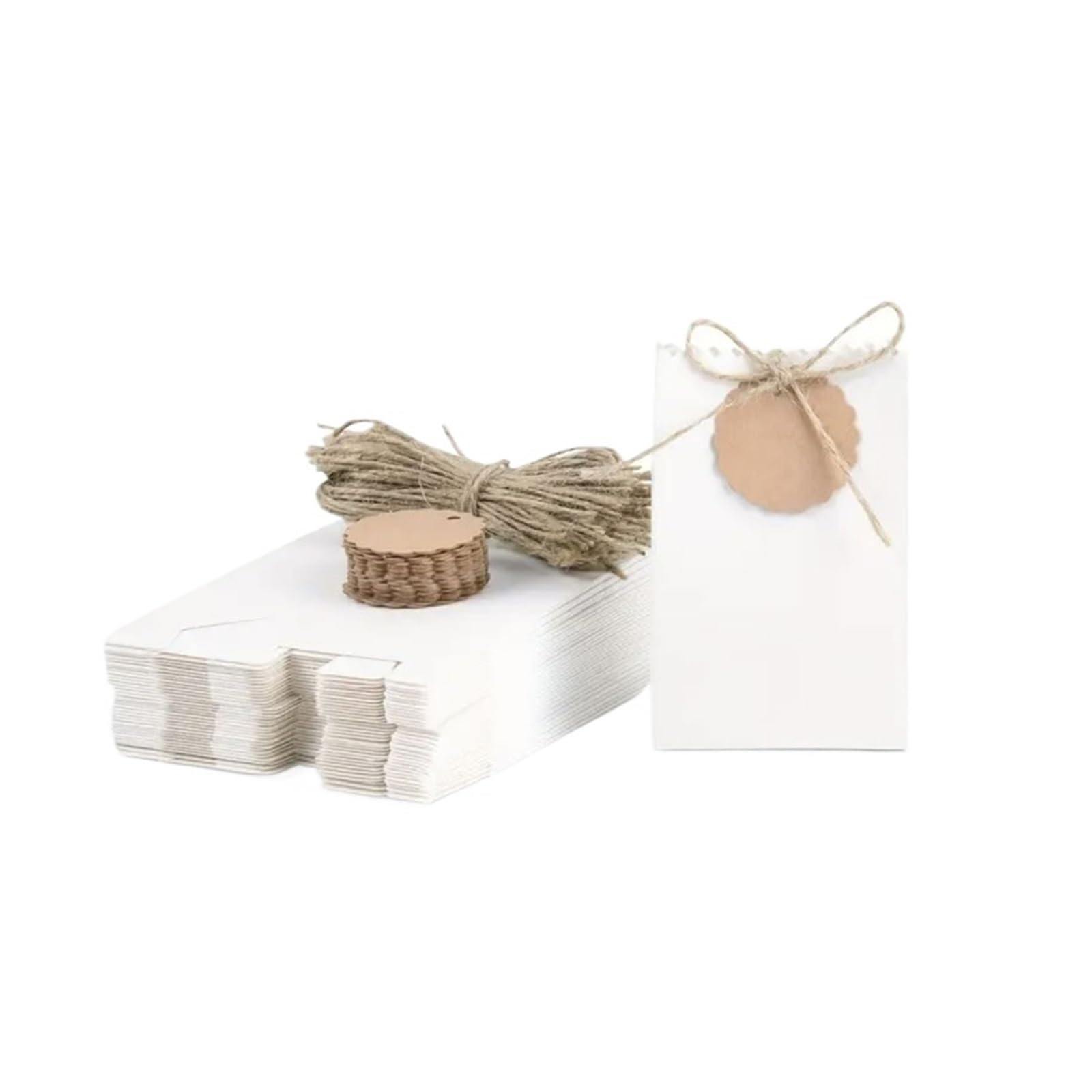 Caja Para Tartas Bolsas de papel kraft (10/30 unidades), cajitas con etiqueta personalizable, plegables for bodas, fiestas y cumpleaños(White,30PCS)