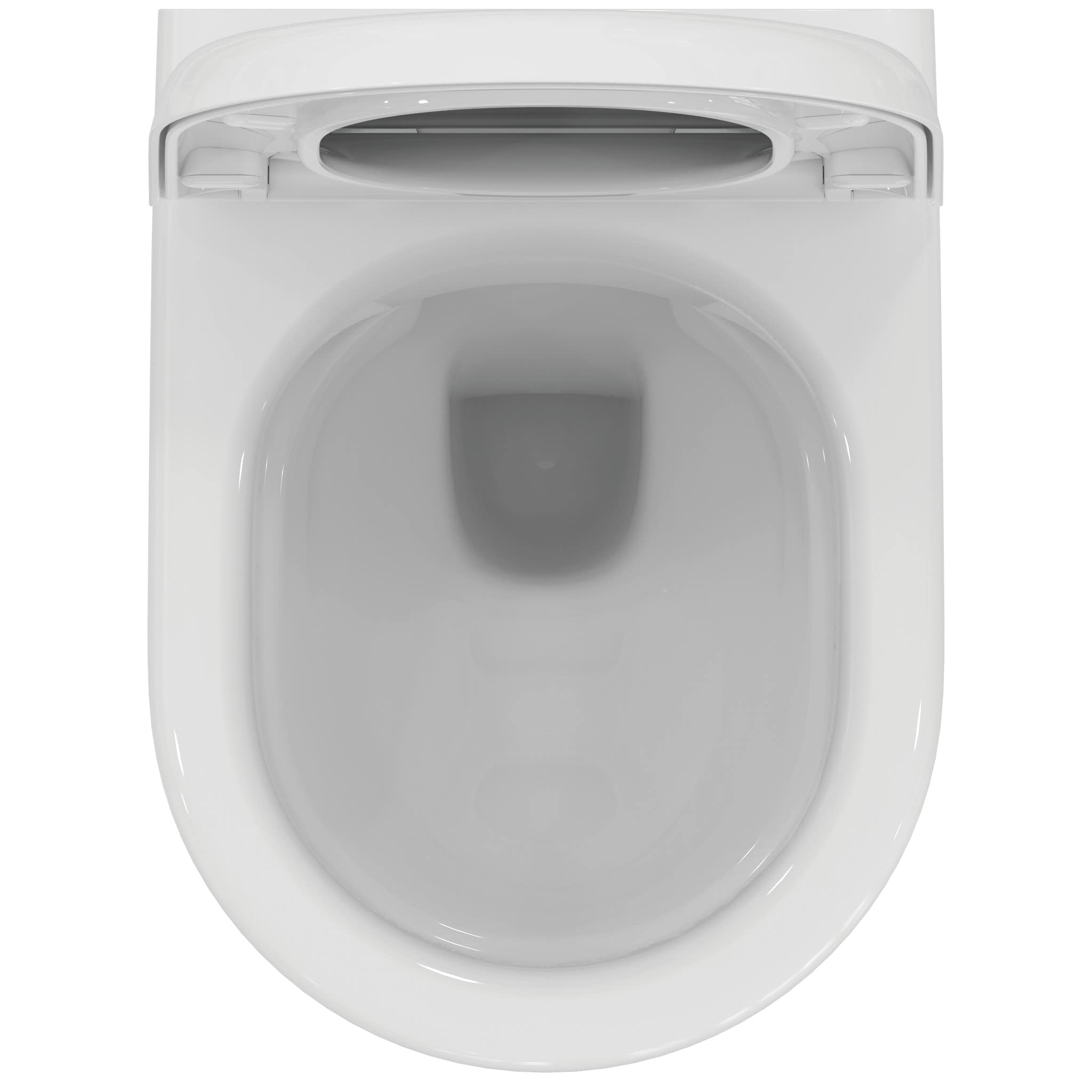 Ideal Standard - Exacto, Inodoro suspendido sin borde que ahorra espacio, Inodoro en forma de D con asiento de cierre lento, Embalaje E dedicado al transporte de cerámica, Blanco