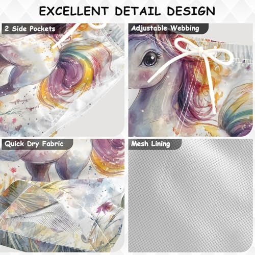 Pigsaly Boys Swim Trunks Unicorn Flowers Grass Boys Board Shorts Swimsuit Swimwear Summer Bathing Suit 3T3