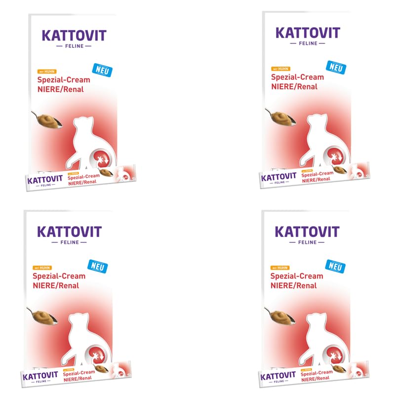 Kattovit Special Cream Rene Renale con Pollo | Confezione da 4 | 4 x 6 x 15 g | Alimento complementare per gatti adulti | Completamente privo di zuccheri, coloranti e conservanti