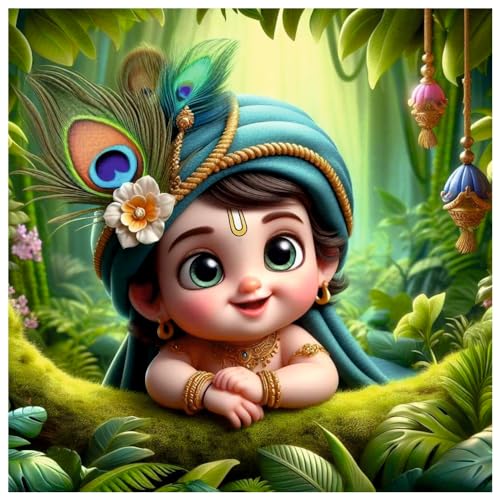 Image of Akki Wold Natkhat Madhav In Jungle Wall Poster For Living Room,Drawing Room, Study Room,Pooja Room (41CM X 41CM)