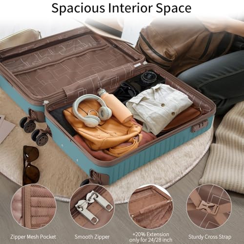 Lightweight Hardshell ABS Luggage Sets 3 Piece 20 Inch Blue Carry on Suitcases with Wheels Airline Approved 22x14x9 (Blue)3