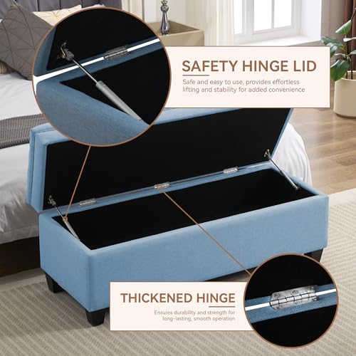 Image of WUTUTUEE 50 inch Fabric Storage Ottoman Bench, Upholstered Rectangle End of Bed Storage Ottoman Tufted Living Room Bedroom Bench with Safety Hinge, Solid Wood Legs, Loads 500 lb(Light Blue)