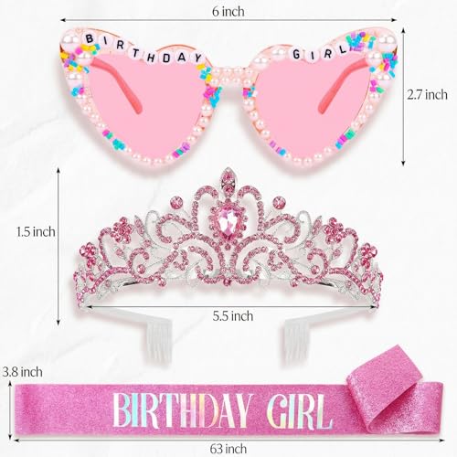 Tiara de corona de cumpleaños y accesorios rosa para regalo 2