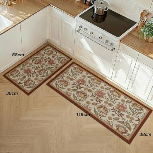 Image of proxin Rectangular Kitchen Mat Set of 2 (118x38cm, 58x38cm) - Water Absorbing, Anti-Slip, Waterproof, Washable Floor Mats for Home, Cooking Area & Sink Runner (Colour 6)