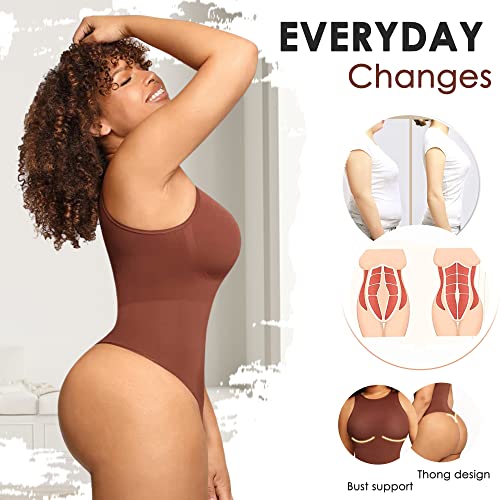 Bodysuit For Women Tummy Control - Shapewear Racerback Top Clothing Seamless Body Sculpting Shaper High Neck - Brown M/L #TOP3