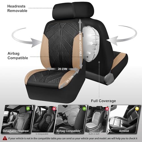Image of CAR PASS Waterproof Black Beige Car Seat Covers Front Seat Covers Neoprene Wetsuit,All-Weather Non-Slip Durable,Universal Fit for SUV Sedans Trucks Automotive,Airbag Compatible,3D Emboss Black Beige