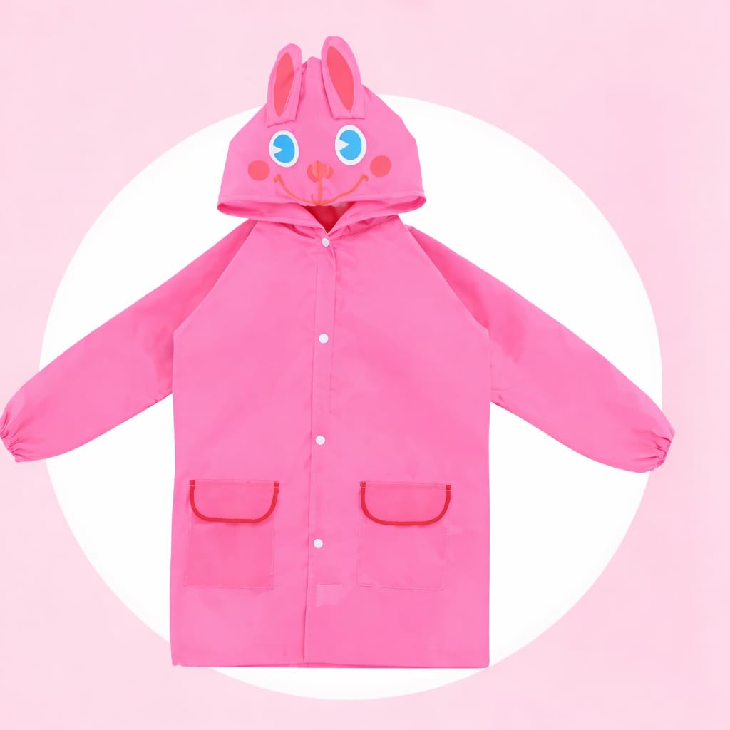 Zacharias Girl's Kids PVC Waterproof Long Raincoat fr-02 (Pink) (3-7 Years_Pack of 1) 3
