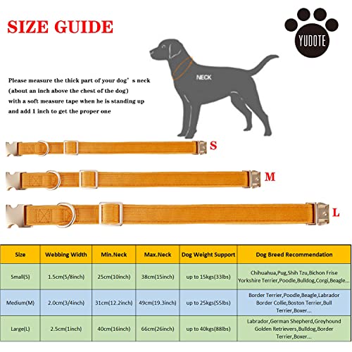 YUDOTE Ultraweiches Hundehalsband natürliche Baumwolle Cord für Mittel Hunde mit empfindlicher Haut,Orange