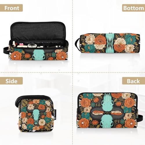 Bolsa de viaje para herramientas de cabello y tapete resistente al calor con cierre impermeable turquesa floral con calavera para planchas, rizadores y organizador de accesorios miniatura 5