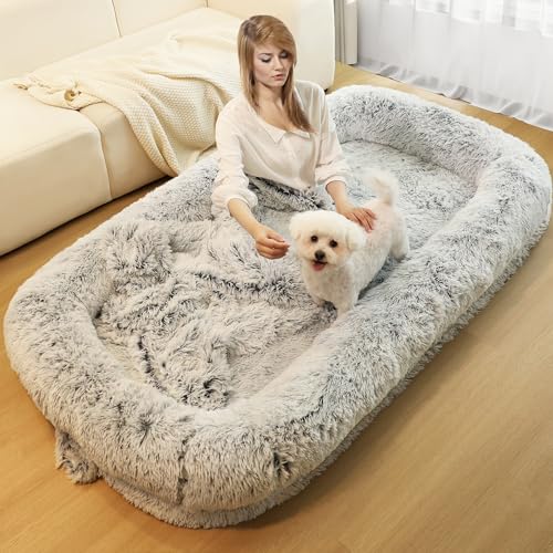 Human Dog Bed for Adults, 46 x 10 x 76 Long Human Size Dog Bed, Removable Cover, Orthopedic Design, [Light Grey]