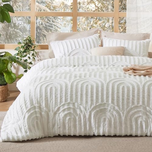 Bedsure Boho Tufted White Comforter Set Queen Size, GentleSoft™ 3...