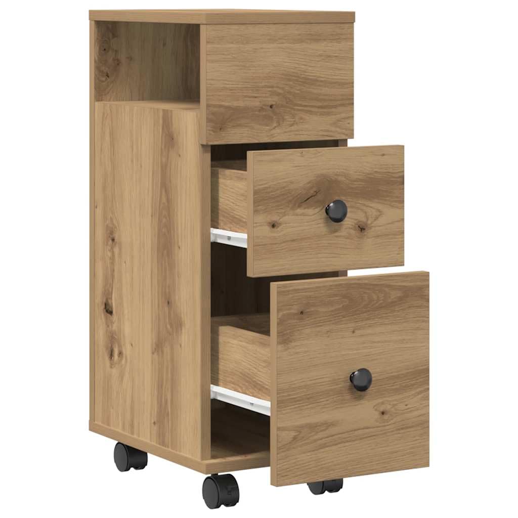 vidaXL Badschrank, Badezimmerschrank Schmal mit Rollen, Badrollwagen mit Stauraum, Nischenwagen für Badezimmer, Badmöbel, Artisan-Eiche Holzwerkstoff