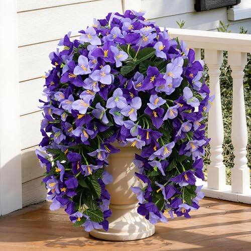Artificial Bougainvillea Hanging Flowers Plants - 2 PCS faux Bougainvillea artificial flowers with Long Trailing Vines for Outdoor Decoration, Perfect for Porch, Garden (Purple & Light Purple Mix)