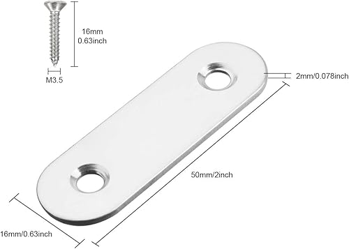 Miniatura 5 de Paquete de 50 placas de esquina planas de metal para unir placas de unión de metal, soporte de reparación con tornillos de fijación, 2 pulgadas x